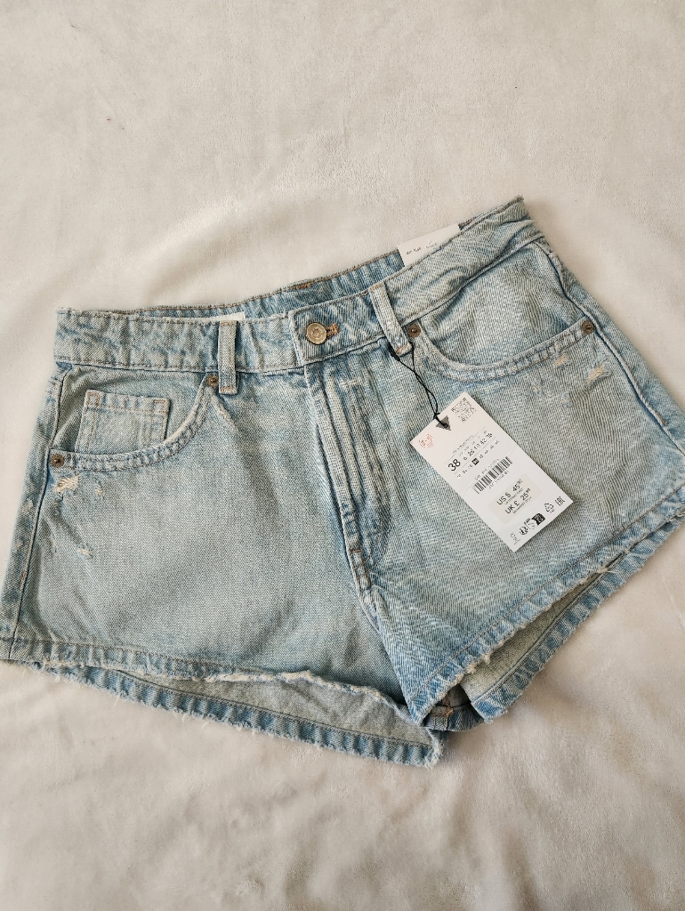 Zara Light Blue Distressed Denim Shorts